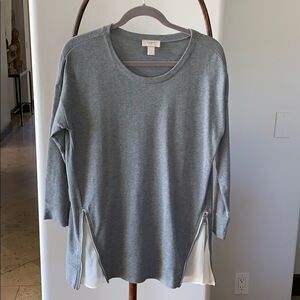 LOFT Gray Zip Hem Sweatshirt Top